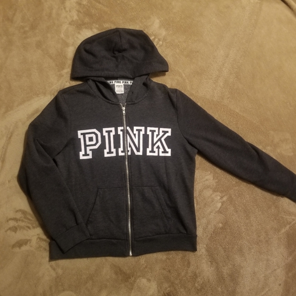 Gray PINK Zipup Hoodie